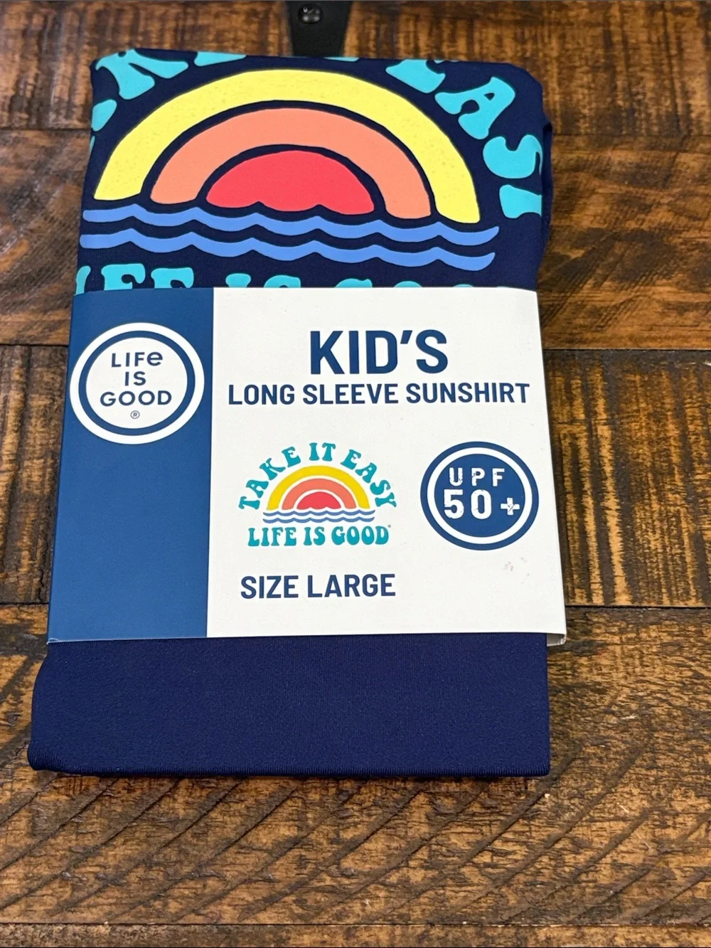 Life Is Good Kids Navy Long Sleeve Sunshirt with Rainbow Graphic